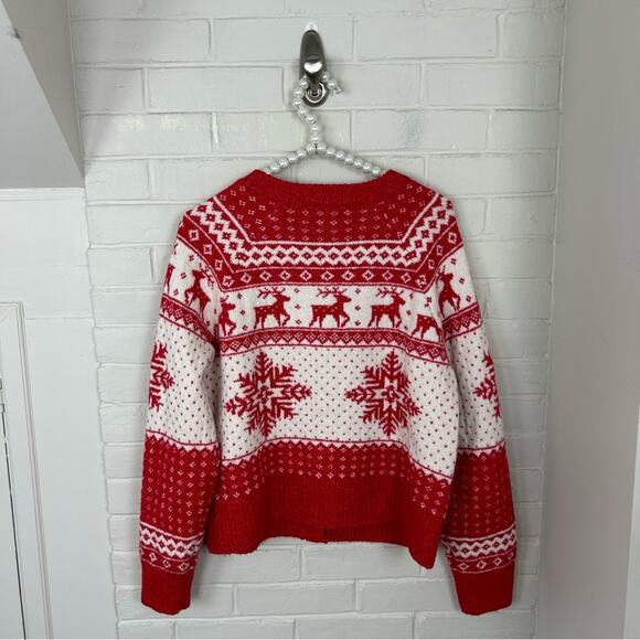 Old Navy Fair Isle Reindeer Snowflake Knit Christmas Cardigan Sweater Size M - Picture 10 of 10